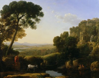 Um pôr do sol ou paisagem com Argus Guardando Io de Claude Lorrain